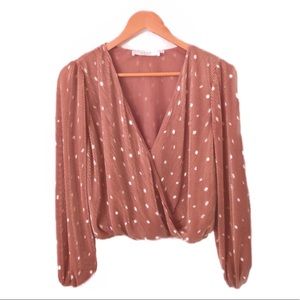 ASTR the Label Pink Cropped Polka-Dot Blouse